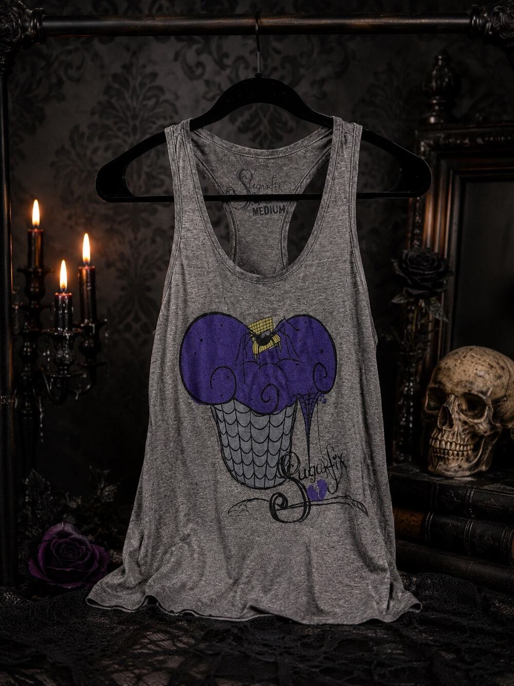 Sugarfix Goth Punk Cupcake Spider Tank Top M Halloween Racerback Graphic Tee